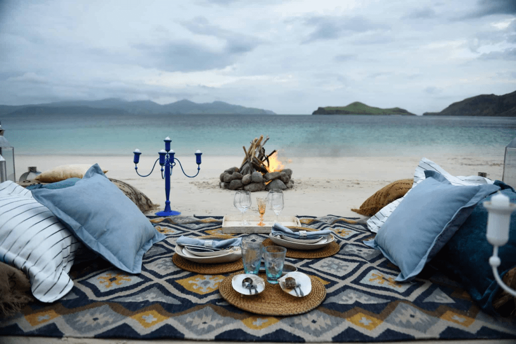 A romantic beach picnic on Komodo