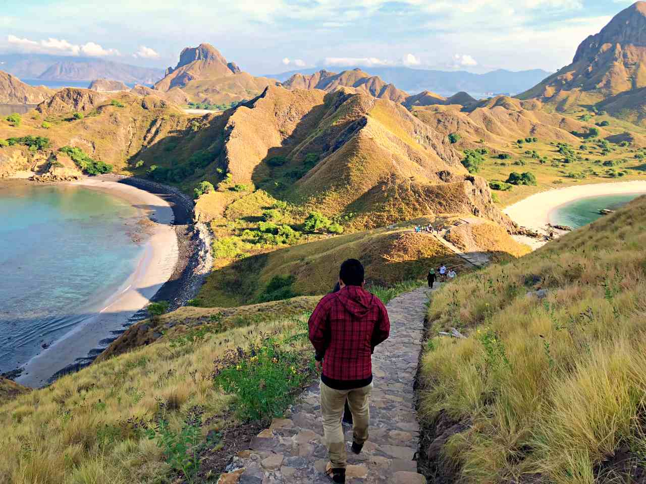 A person hiking in Komodo, Indonesia