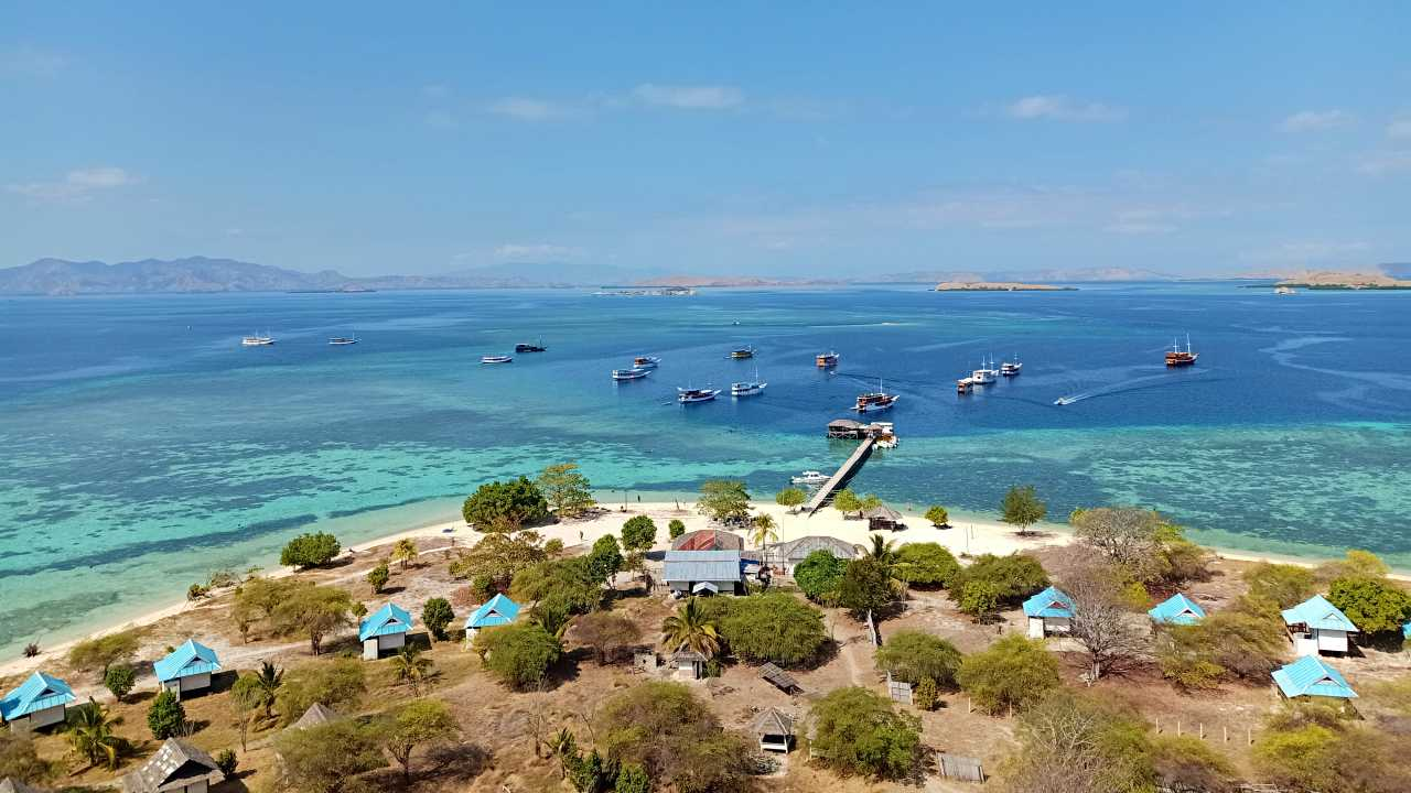 An aerial view of Kawana island and the surrounding ocean